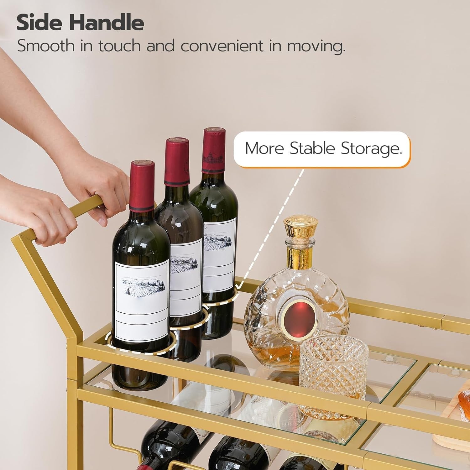 Gold Drinks Trolley 78x30x91cm Glass Shelf Wine Rack
