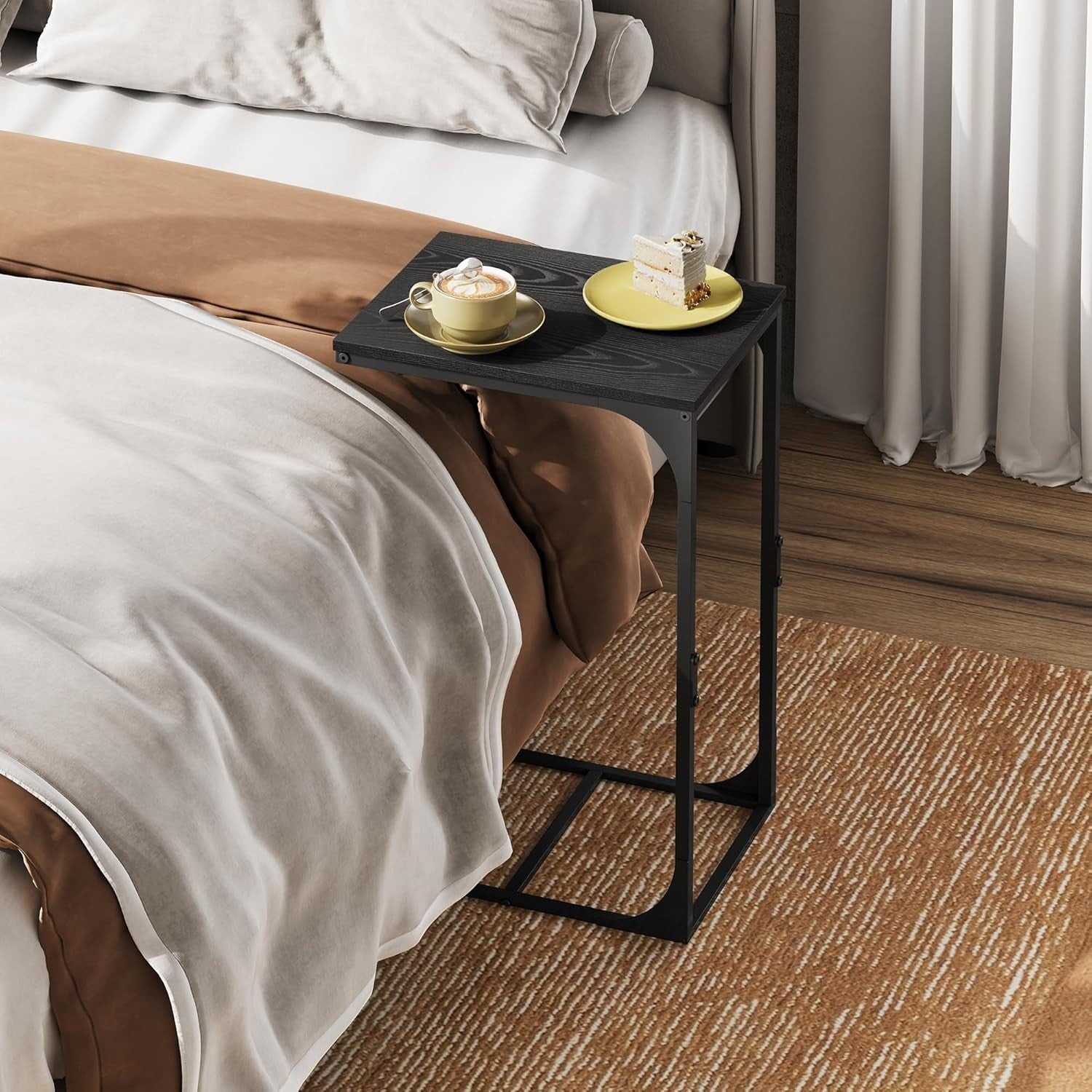 Slim C Shape Side Table Sofa Bed Desk Small Space Coffee End Table Black