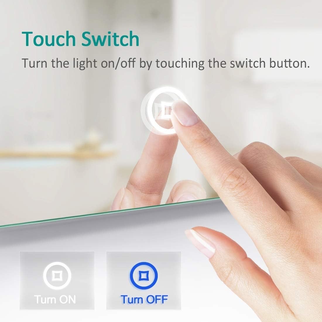 LED Bathroom Mirror 50x70cm Anti-Fog Touch Control Shaver Socket Lighted