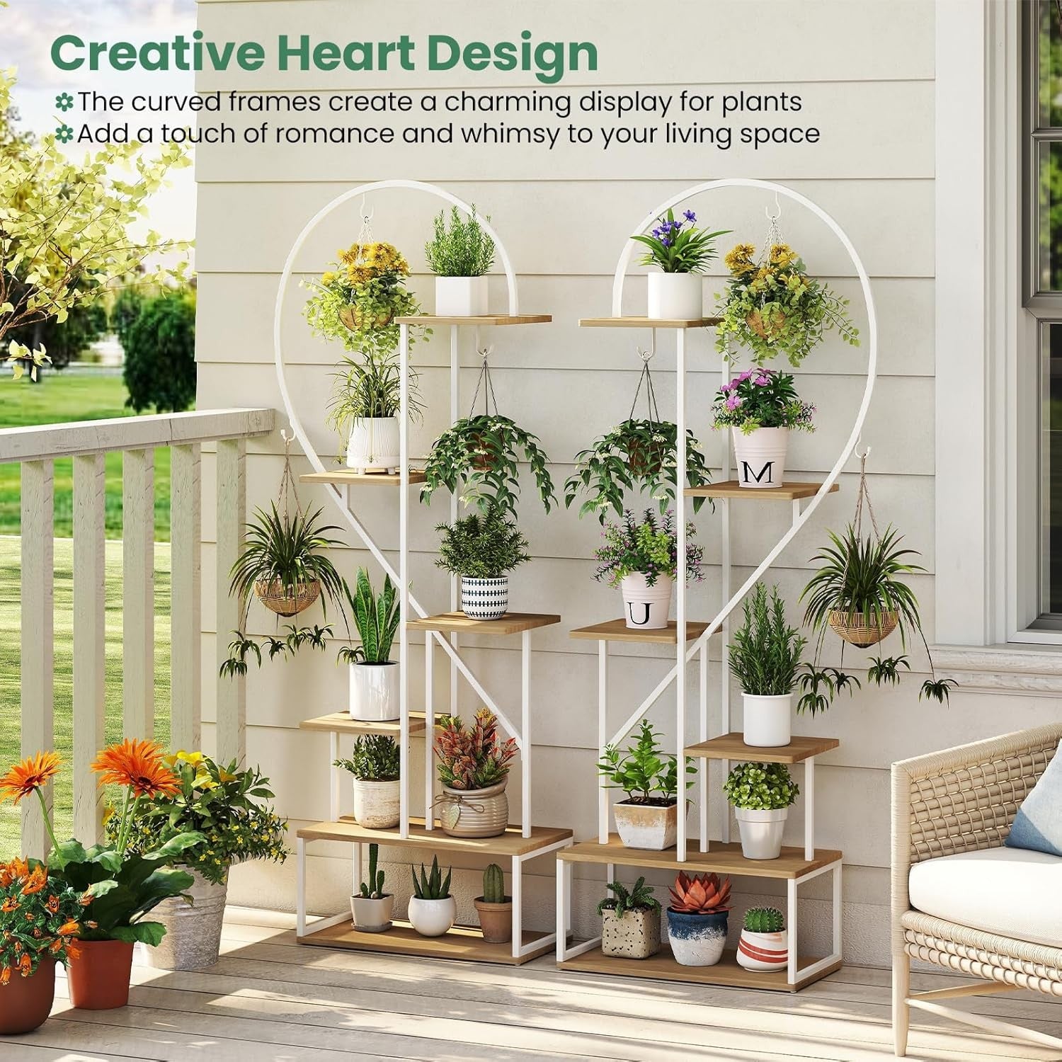 6 Tier Tall Metal Plant Stand Indoor Outdoor Heart Shape Ladder Flower Shelf