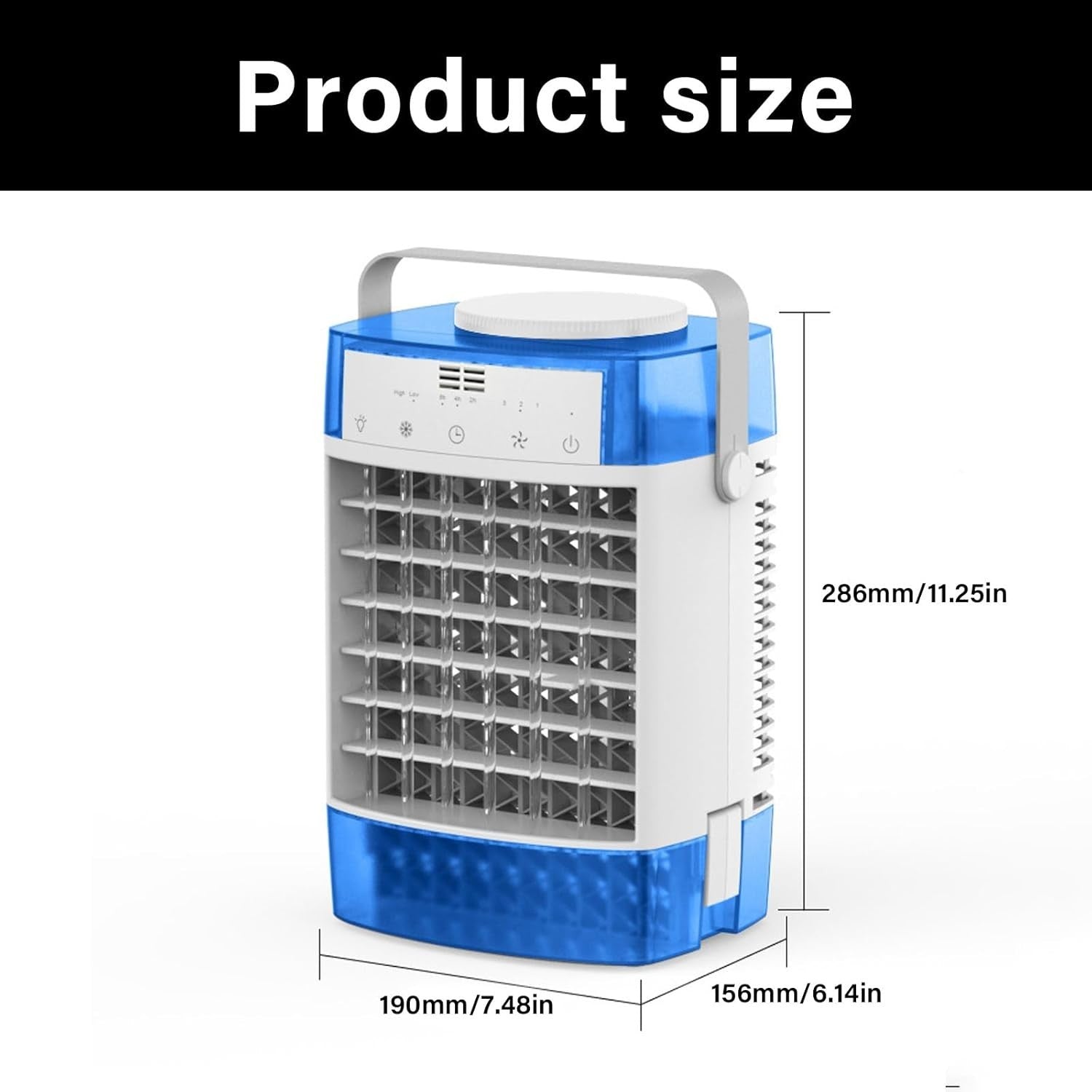 Desktop Air Cooling Fan Portable 3-Speed w Remote 7-Color LED Light Grey Mini AC