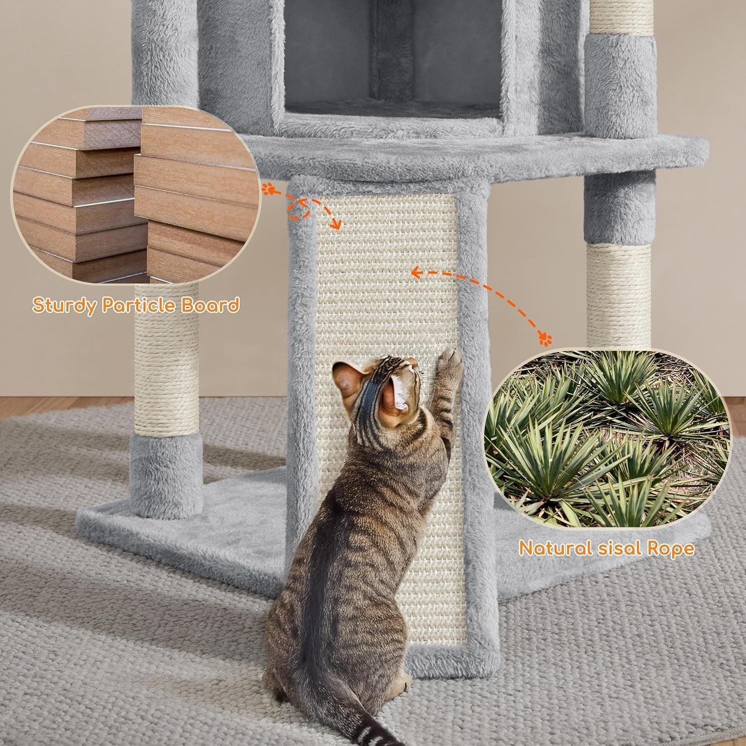 Cat Tree 107cm Climbing Tower With Scratching Posts Condo Basket for Indoor Cats