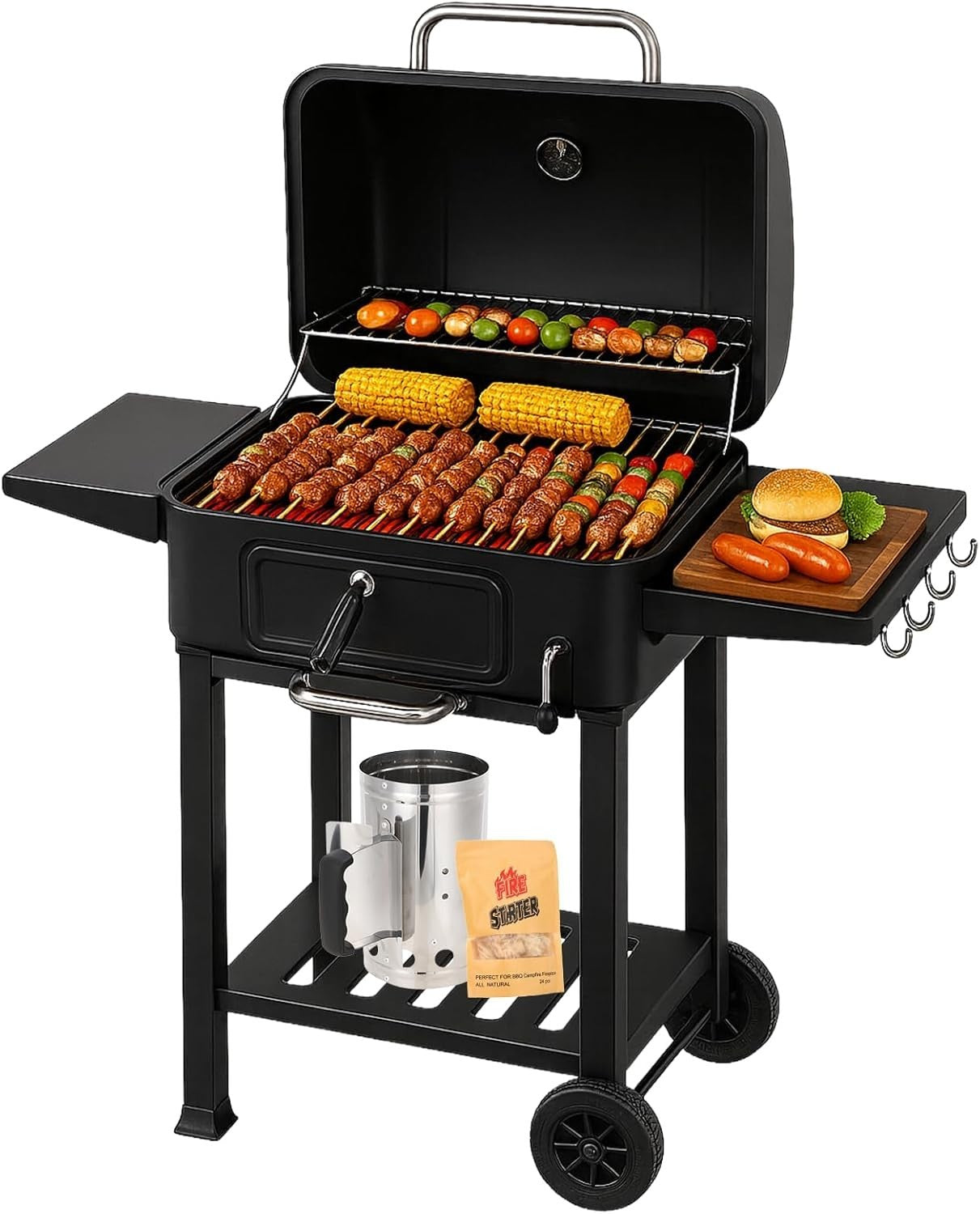 XL Charcoal Smoker BBQ Grill with Charcoal Starter | Barrel Drum Grill