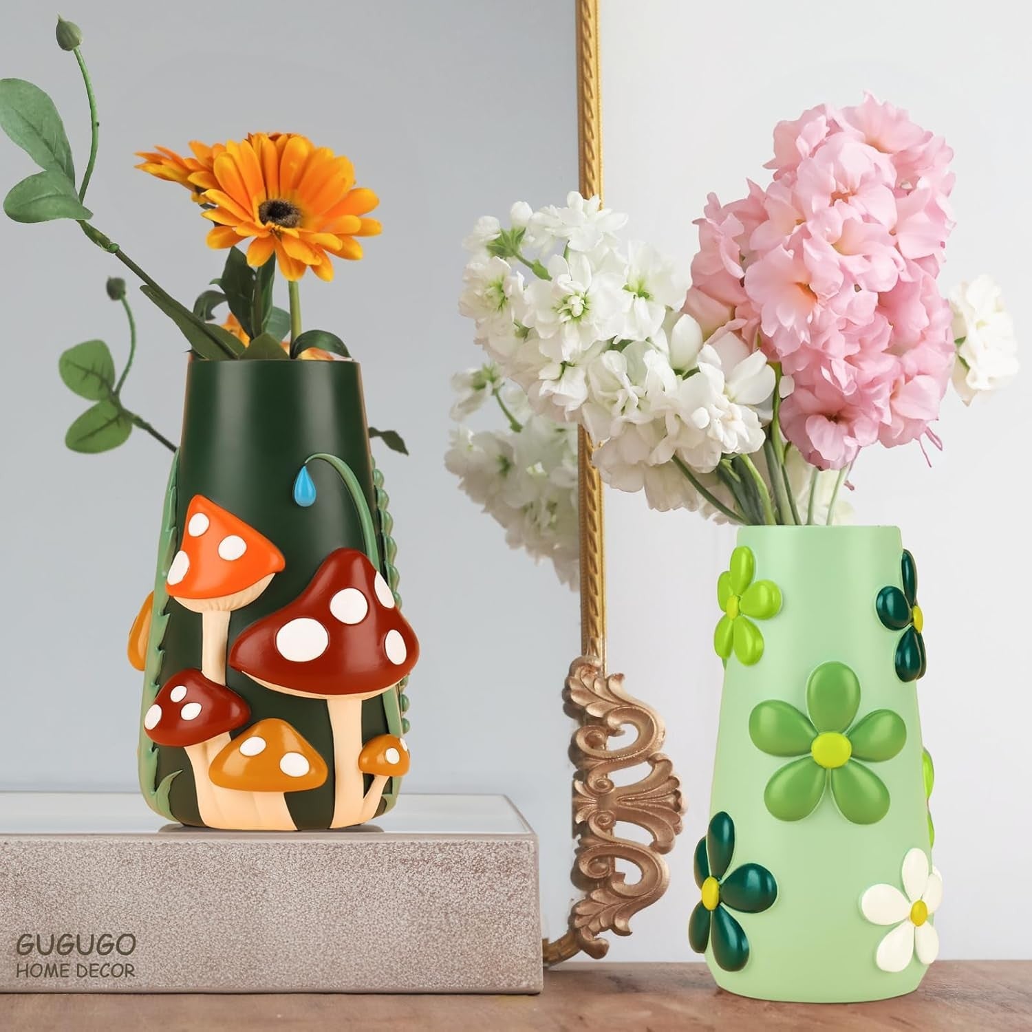 Pink Pastel Flower Vase Funky Mushroom Resin Vase Cute Table Home Decor