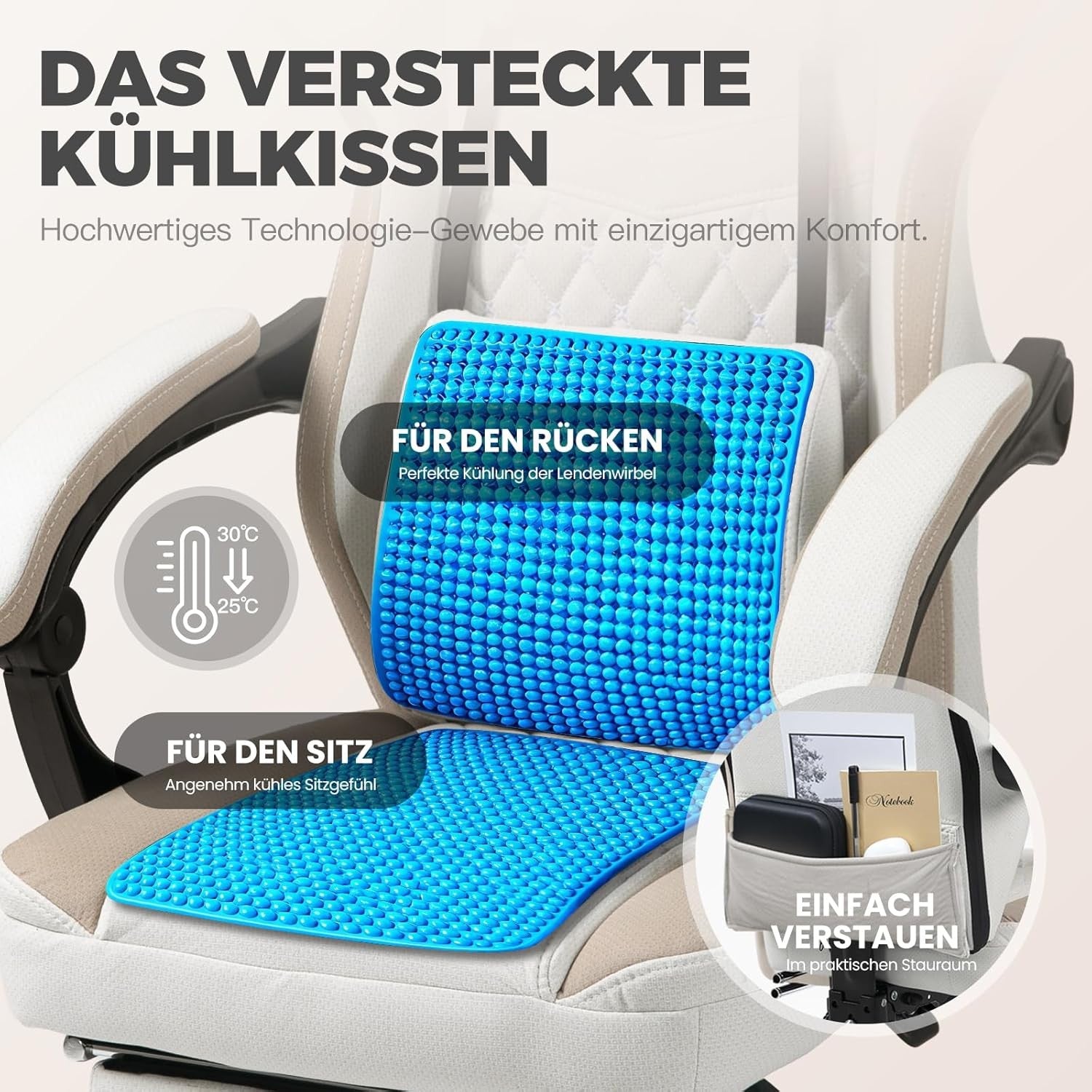 Massage Gaming Chair Fabric Recliner w/ Footrest 150kg Beige