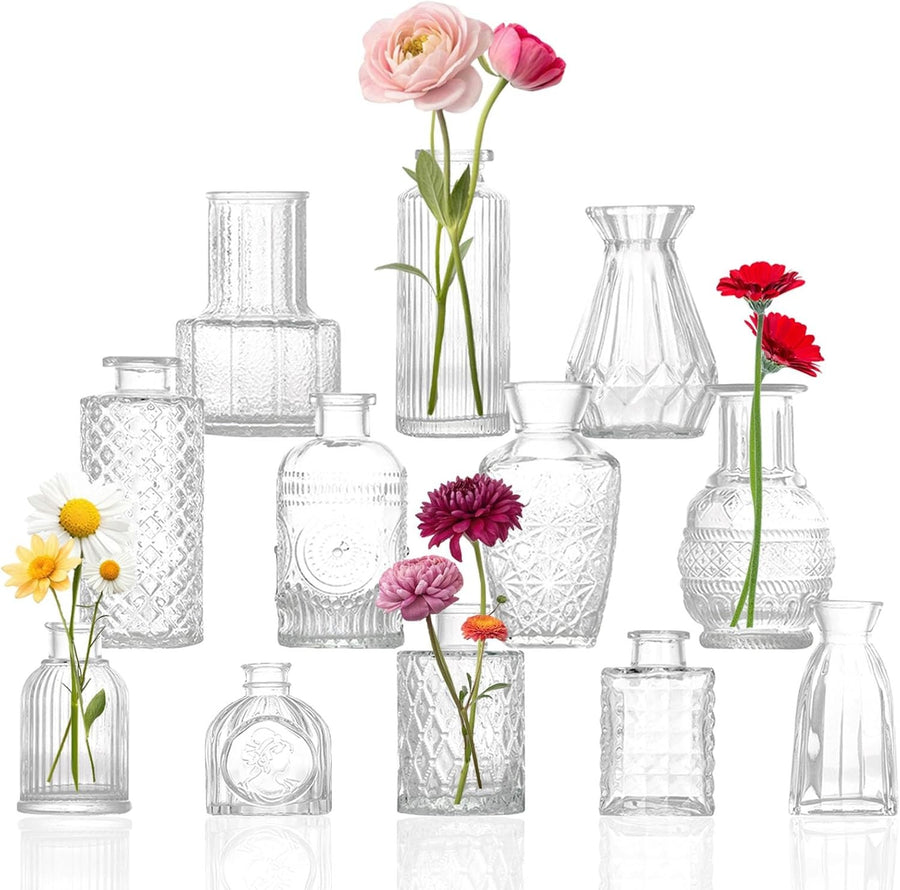 12 Glass Bud Vase Set Mini Clear Vases Wedding Table Centerpieces Bulk
