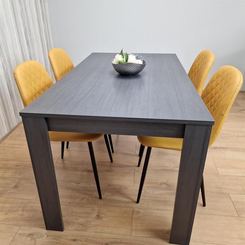 Black Dining Table Set with 4 Yellow Chairs for Kitchen Dining Room