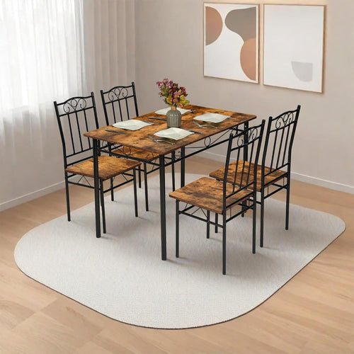 Vintage Rectangular Dining Set 4 Chairs Rustic Wood Kitchen Table Compact