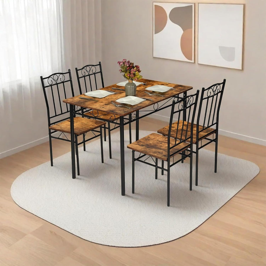 Vintage Rectangular Dining Set 4 Chairs Rustic Wood Kitchen Table Compact