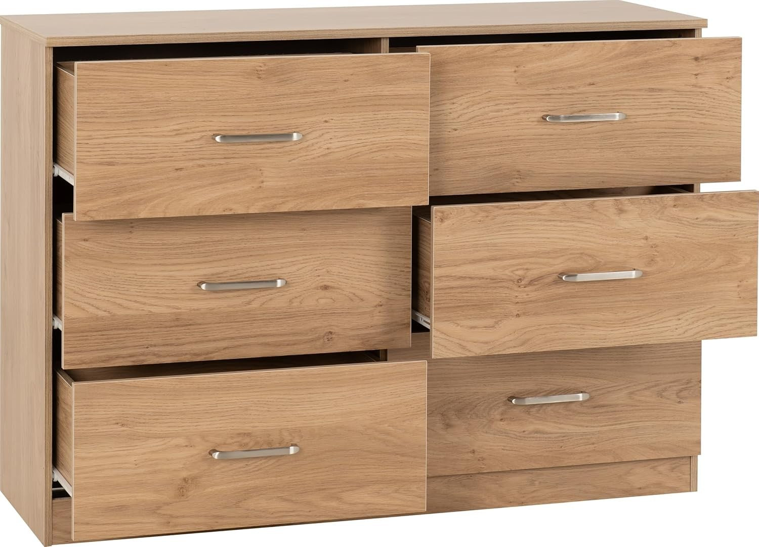 Oak Effect 6 Drawer Chest - Spacious Bedroom Storage, Durable & Sleek Design