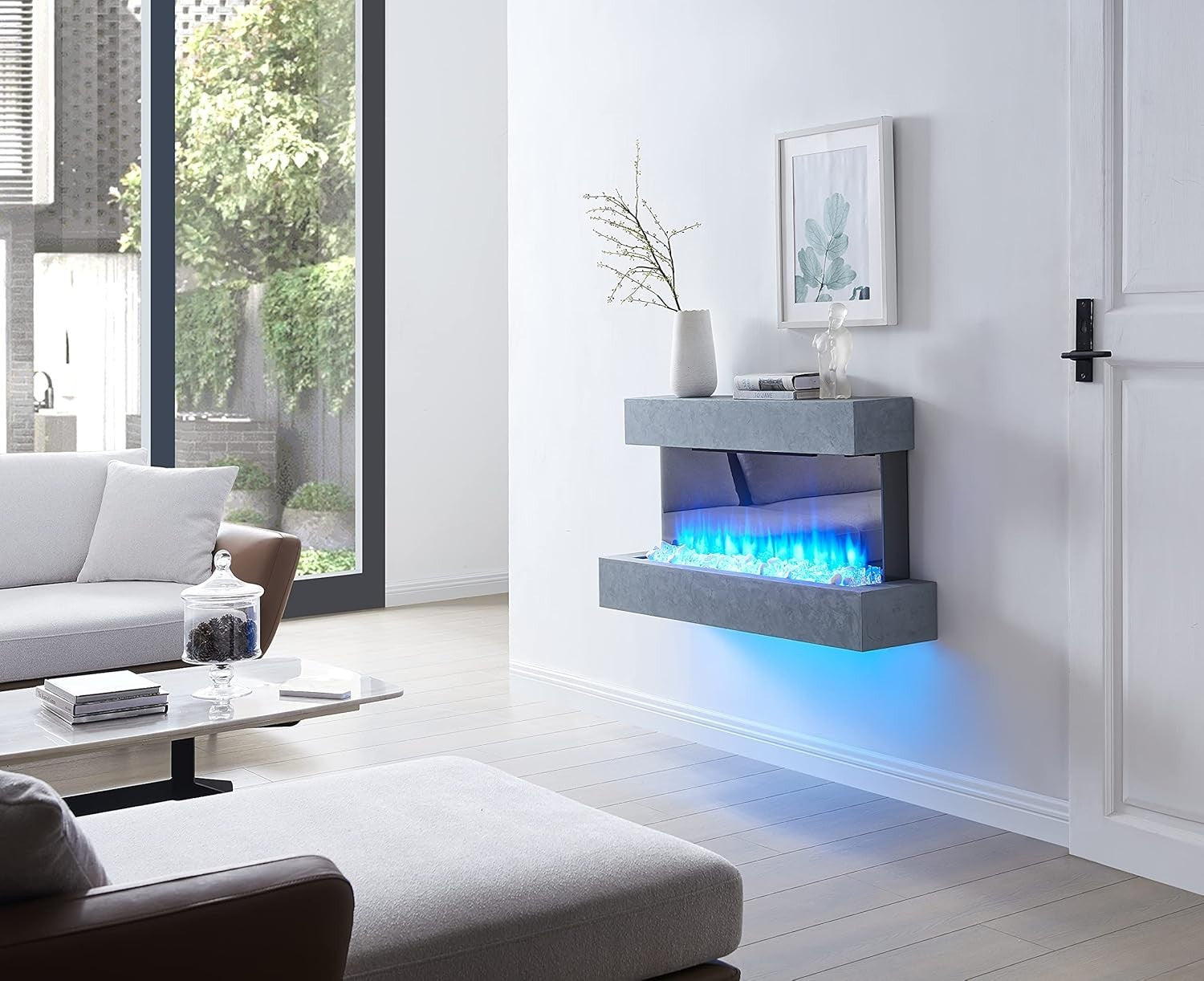 Wall Mounted Electric Fireplace 60" with 3 Flame Colors & 13 Mood Lights