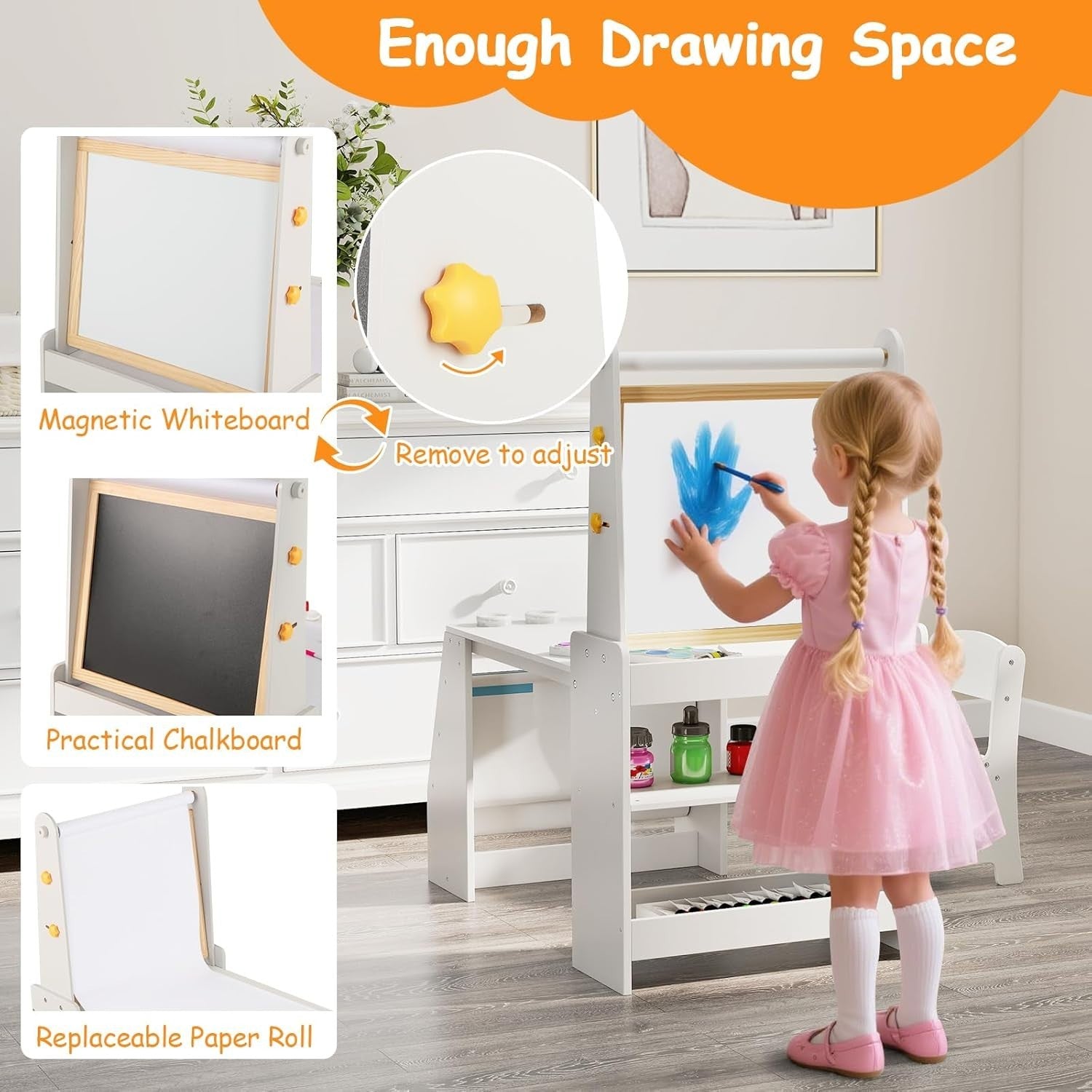 Kids Art Table & Chair Set with Double-Sided Easel, Paper Roll & Storage – Toddl