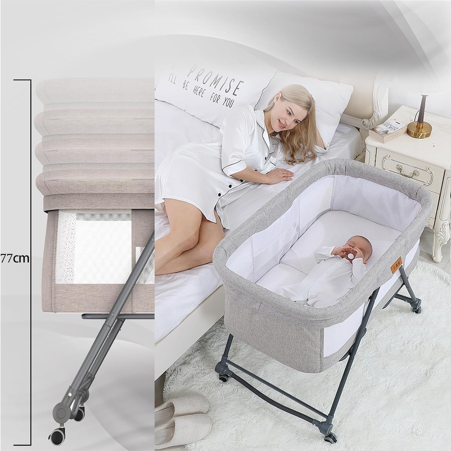Baby Bedside Sleeper Co-Sleeping Crib Bassinet w/ Mattress Breathable Mesh Green