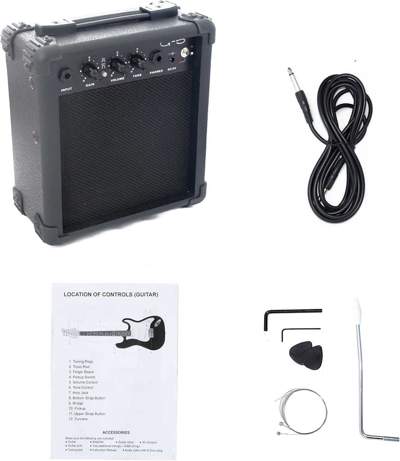 39" Electric Guitar Full Size Starter Kit 5W Amp Black ST Style