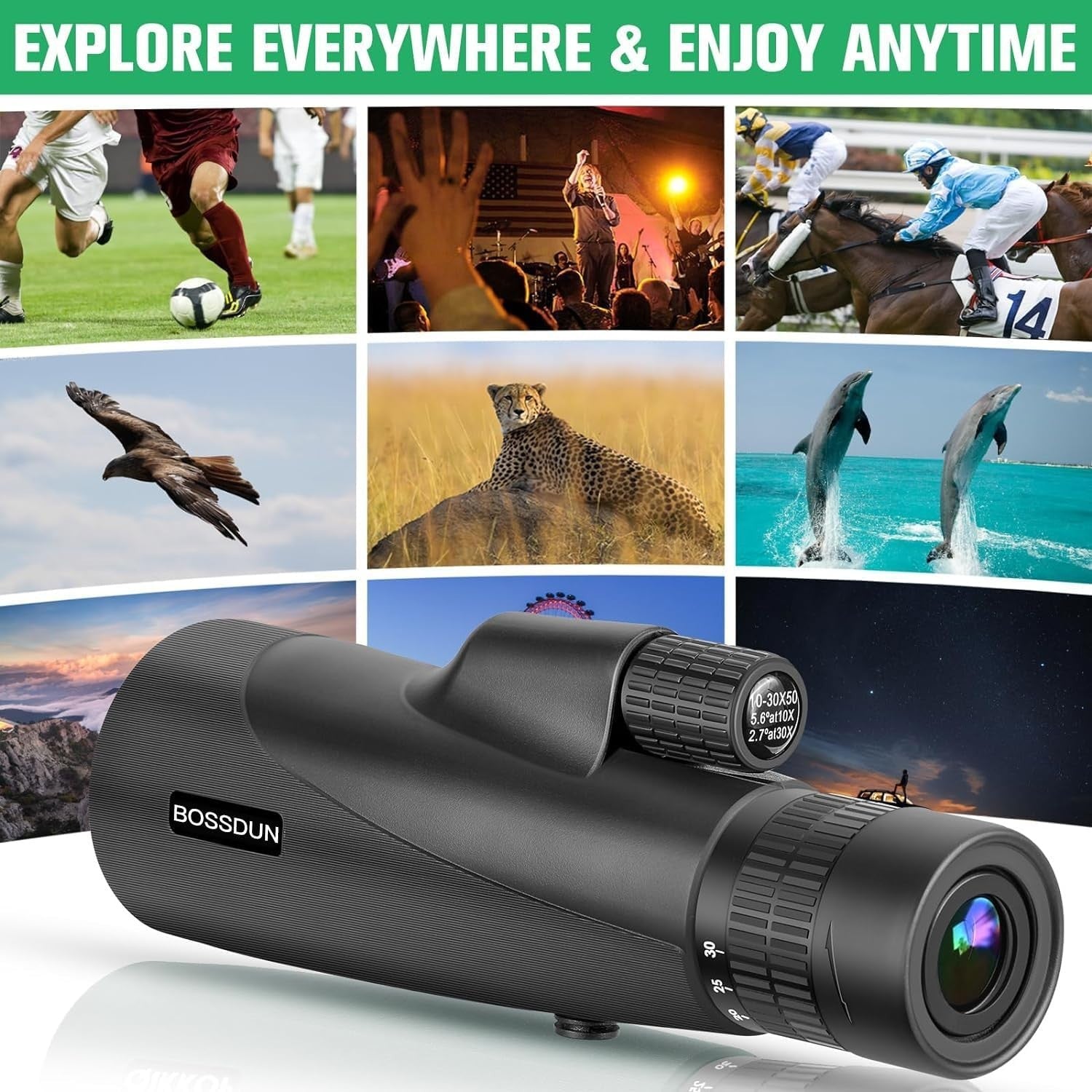 10-30x50 High Power Zoom Monocular BAK4 Prism HD with Tripod & Phone Adapter