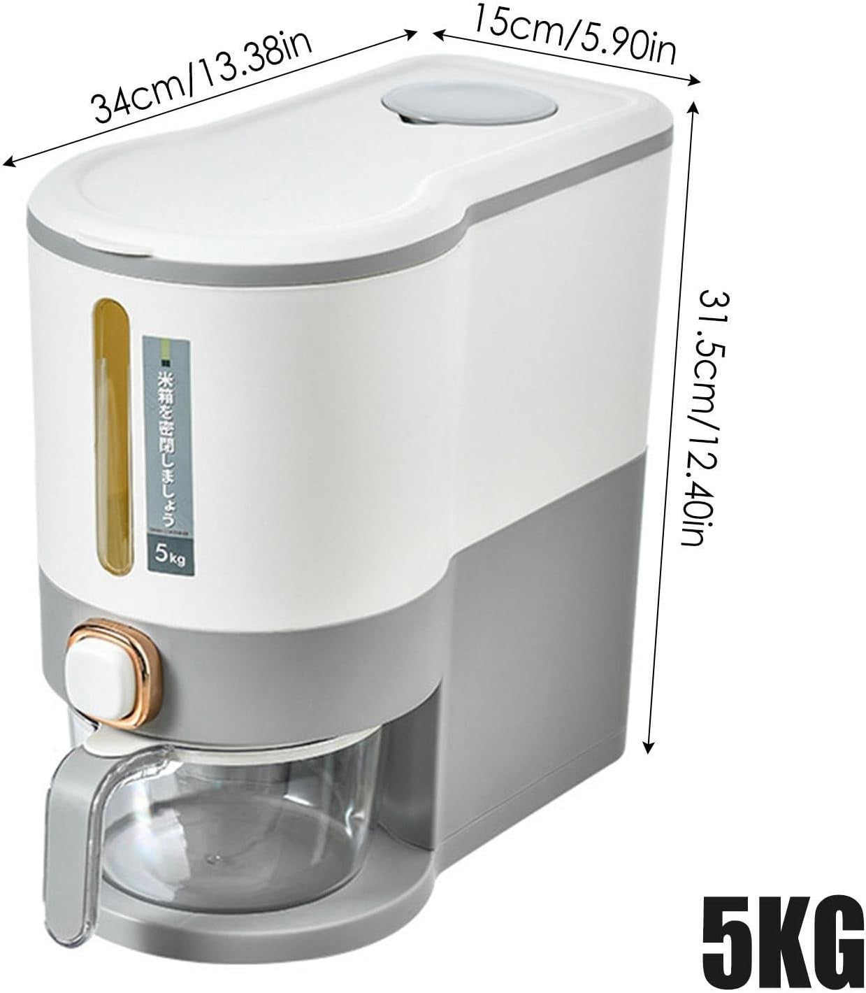 5KG 10KG Press Type Rice Dispenser Storage Container with Measuring Cup