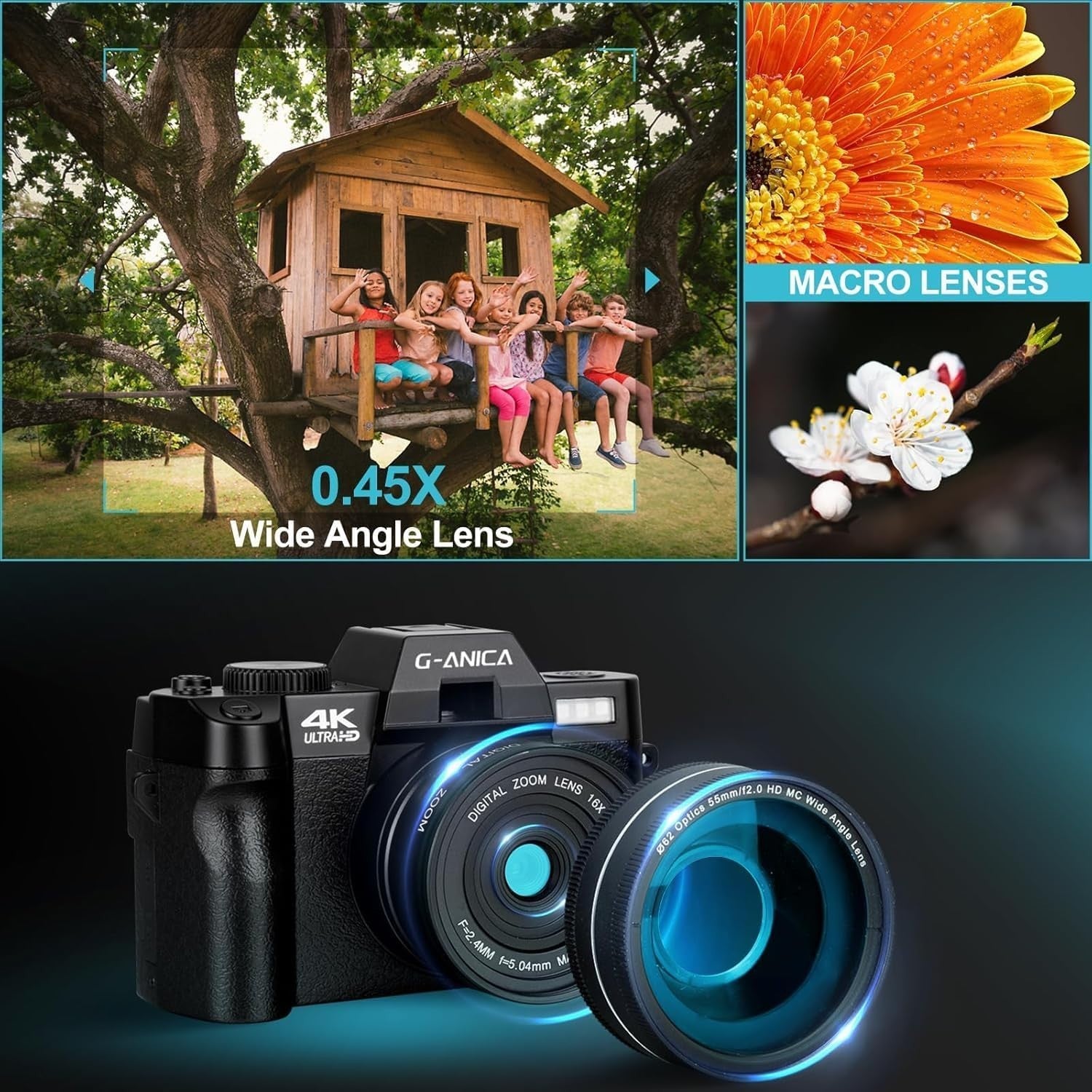4K 48MP Vlogging Camera Wide Angle Macro Lens Zoom Camera Kit