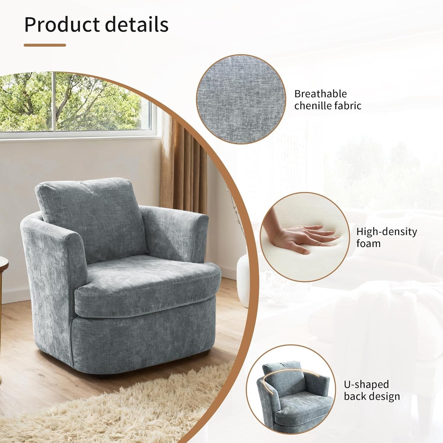 Swivel Tub Chair Accent Armchair with Pillow Blue Fabric
