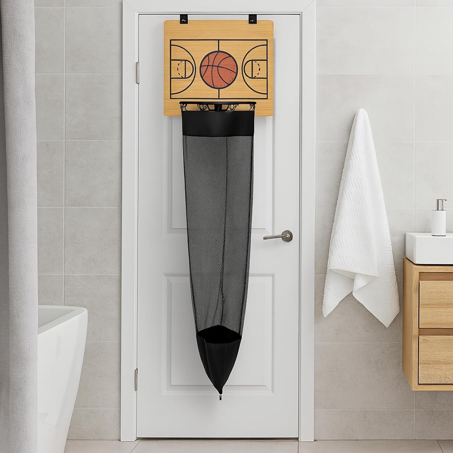 Basketball Hoop Laundry Hamper Over-Door Backboard Large Hanging Basket