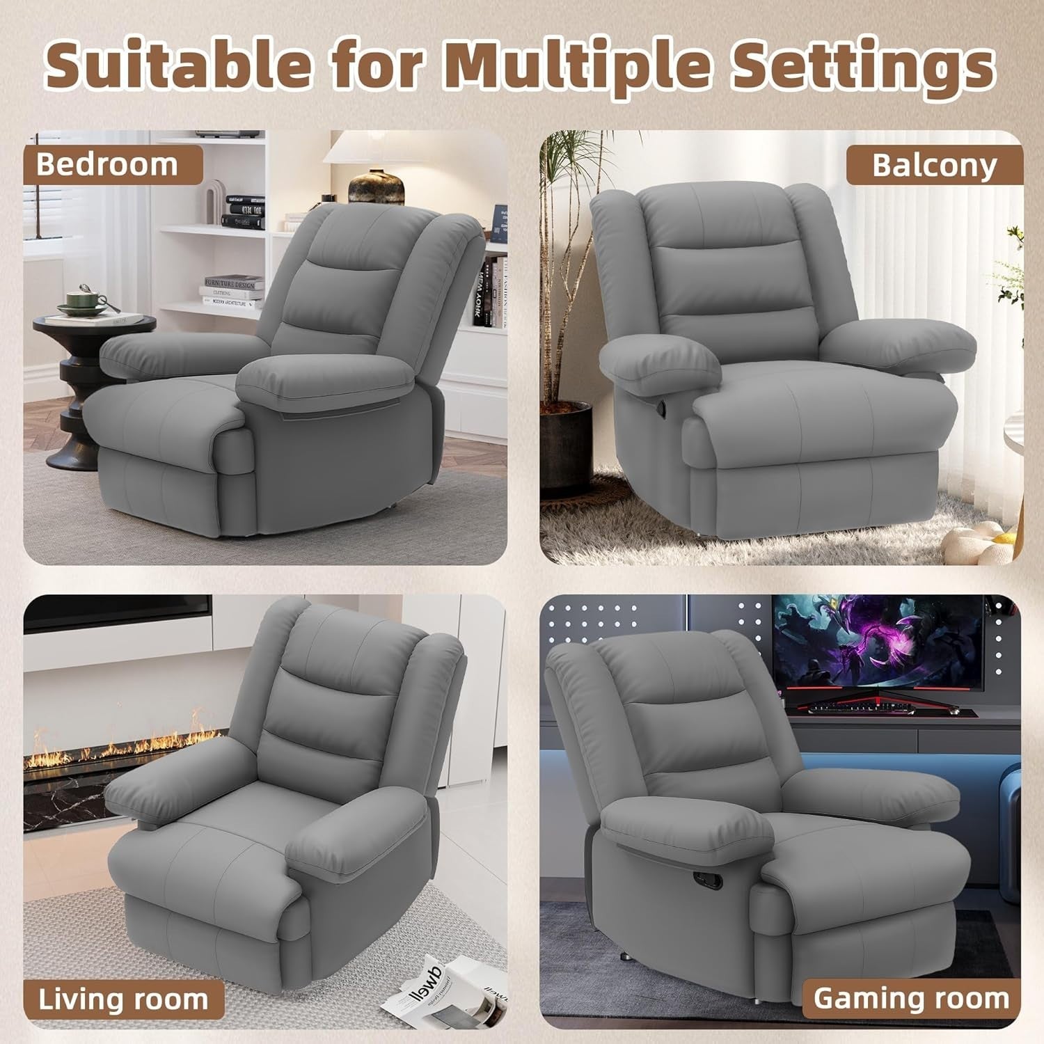 Recliner Armchair Adjustable PU Leather Lounge Chair with Footrest Grey