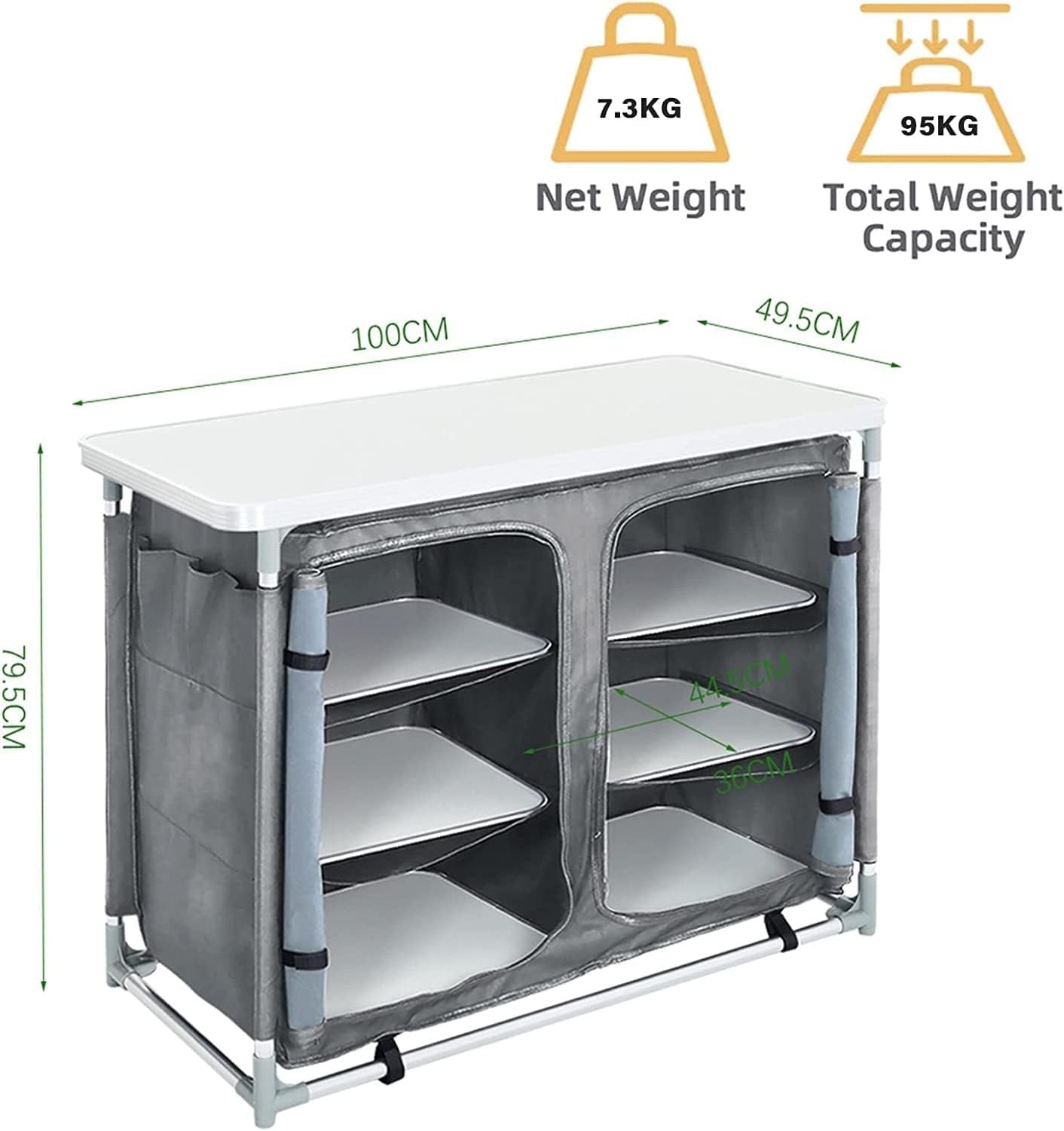 Outdoor Folding Camping Kitchen Table with Storage, Portable BBQ Prep Station