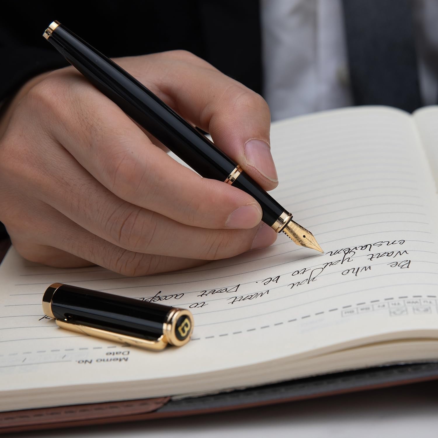 Luxury Black Fountain Pen Fine Nib Gold Finish German Ink Converter Gift