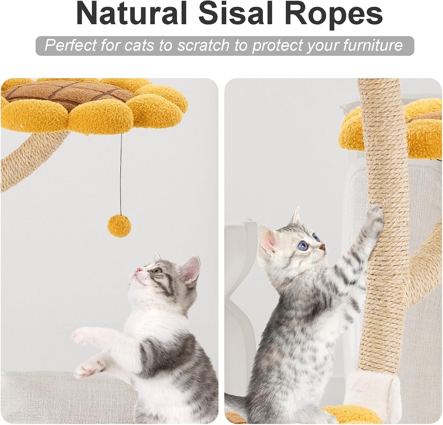 Sunflower Cat Tree 4-Level Wooden Tower Scratching Posts Indoor Climber