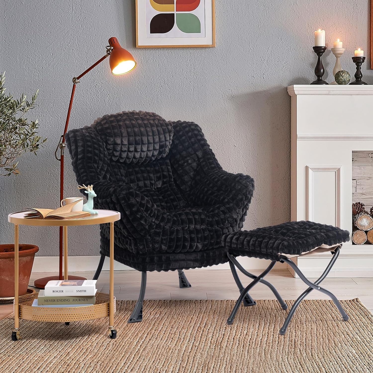 Comfy Armchair with Footstool Set Plush Padded Chair Lounge Bedroom Relax
