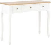 Compact Console Table with 3 Drawers, Pinewood, White & Brown, 35x100x78 cm