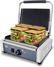 Commercial Panini Press 2200W 34x22cm Ribbed Grill Blue