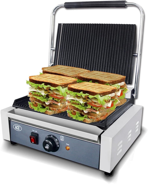 Commercial Panini Press 2200W 34x22cm Ribbed Grill Blue
