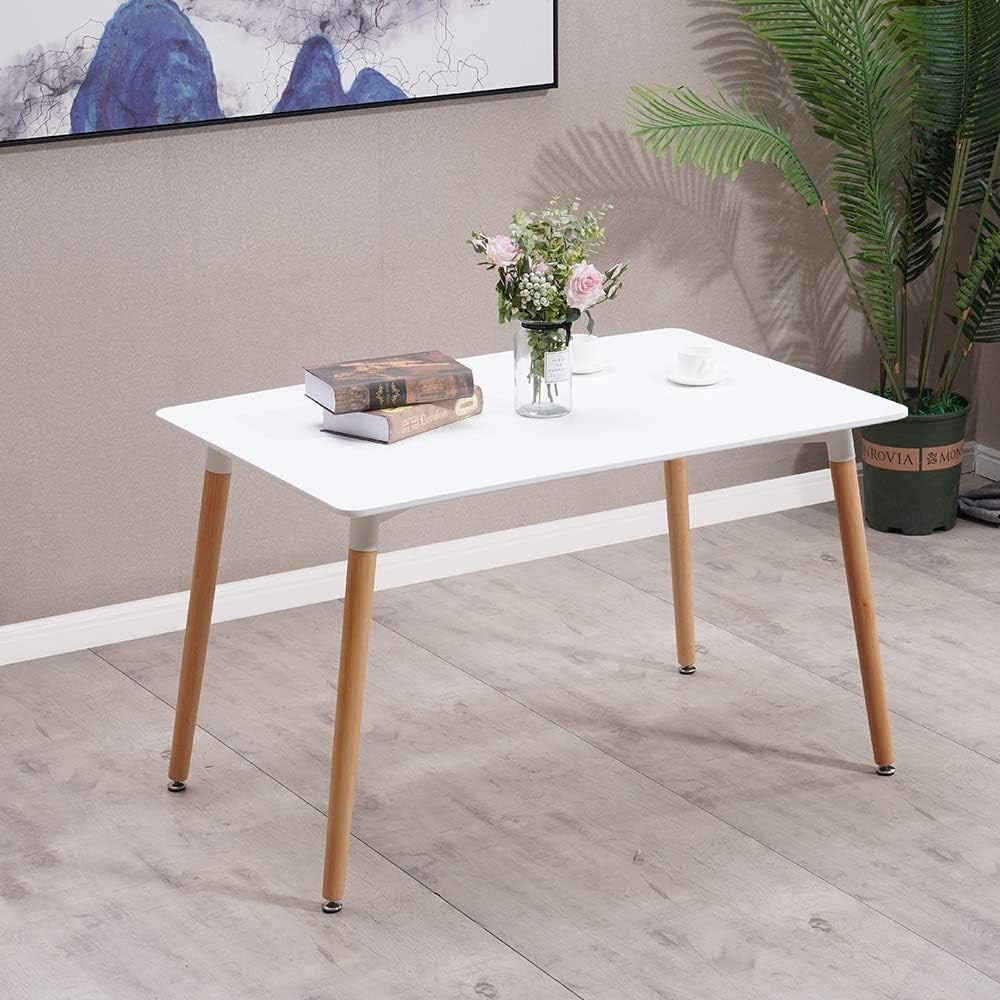 Modern Dining Table & 4 Yellow PU Chairs Set Wood Legs Kitchen 120cm