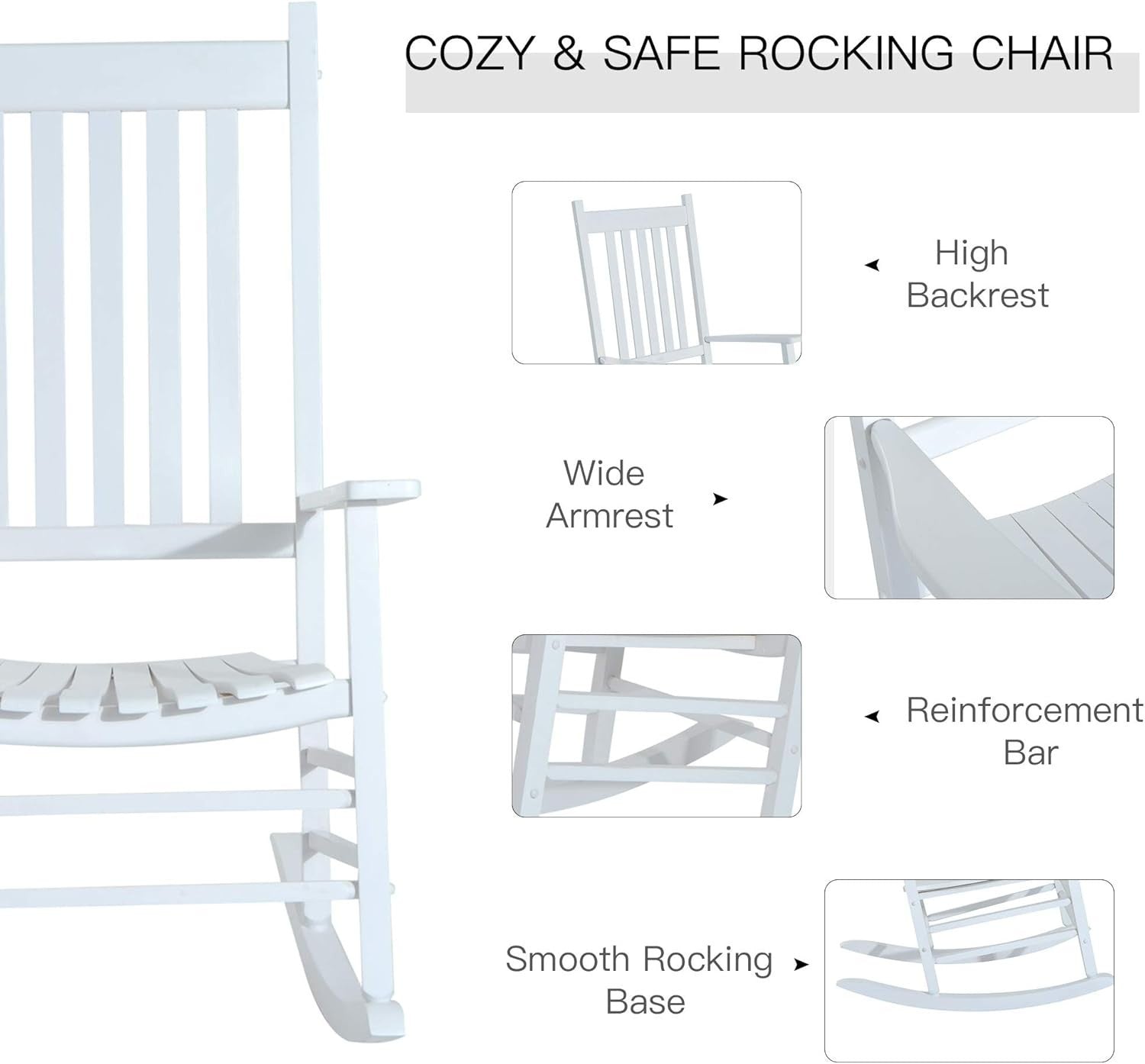 Outdoor Wooden Rocking Chair Garden Patio Porch Deck Balcony Seat 115cm H