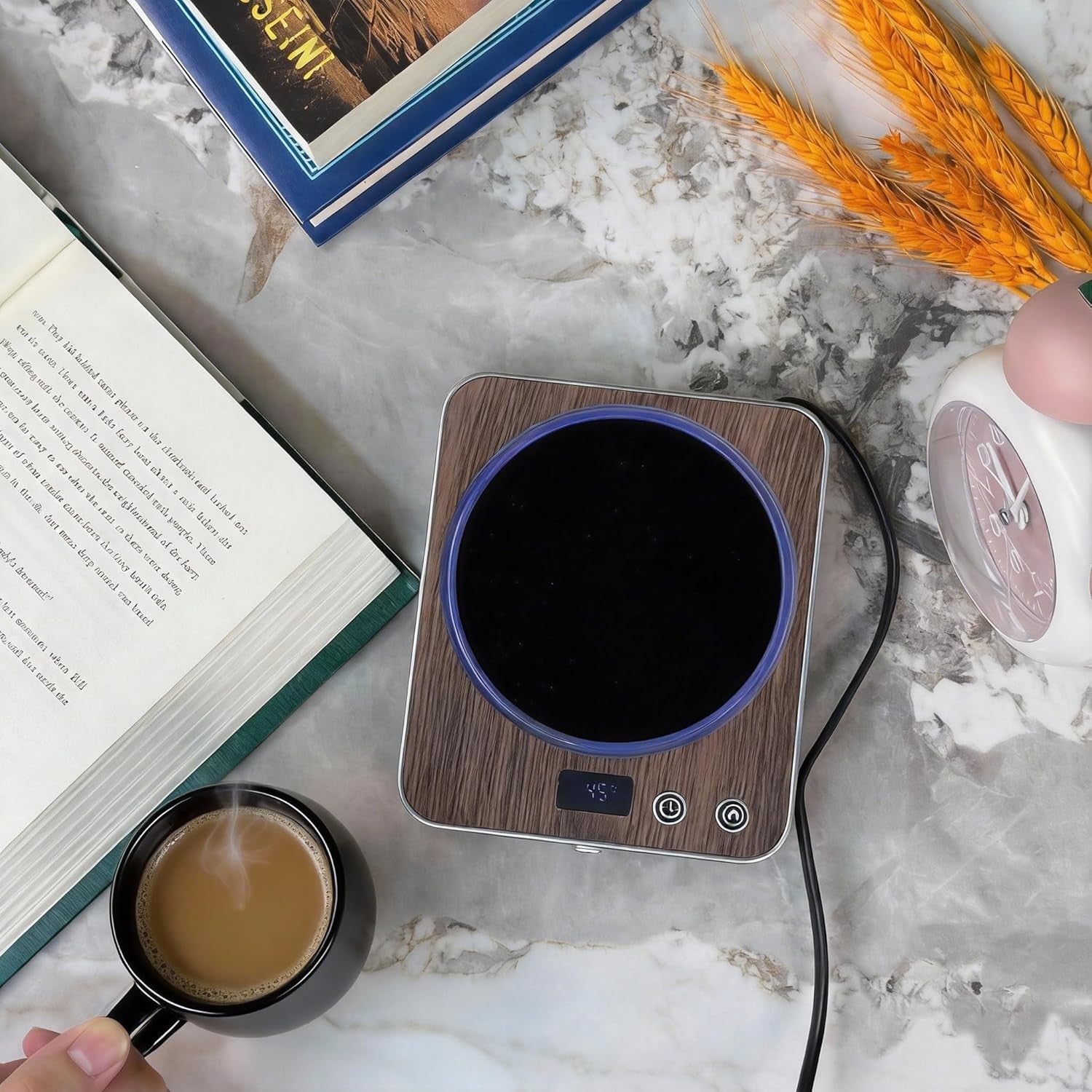 Smart Coffee Mug Warmer 3 Temp LED Desk Cup Heater Walnut