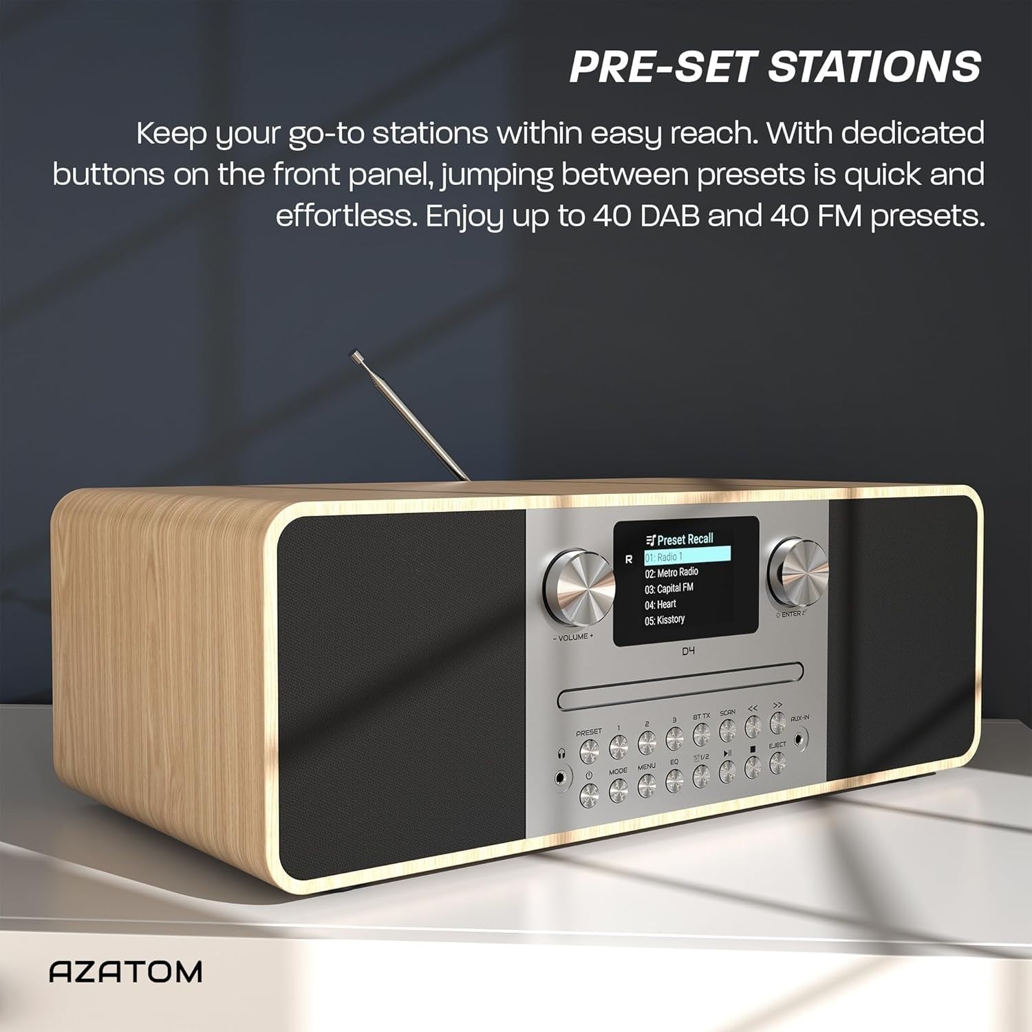 DAB/DAB+ FM Radio CD Player Bluetooth USB 60W Oak Home Audio
