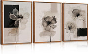 3 Piece Floral Canvas Wall Art Framed Beige Neutral 30x40cm