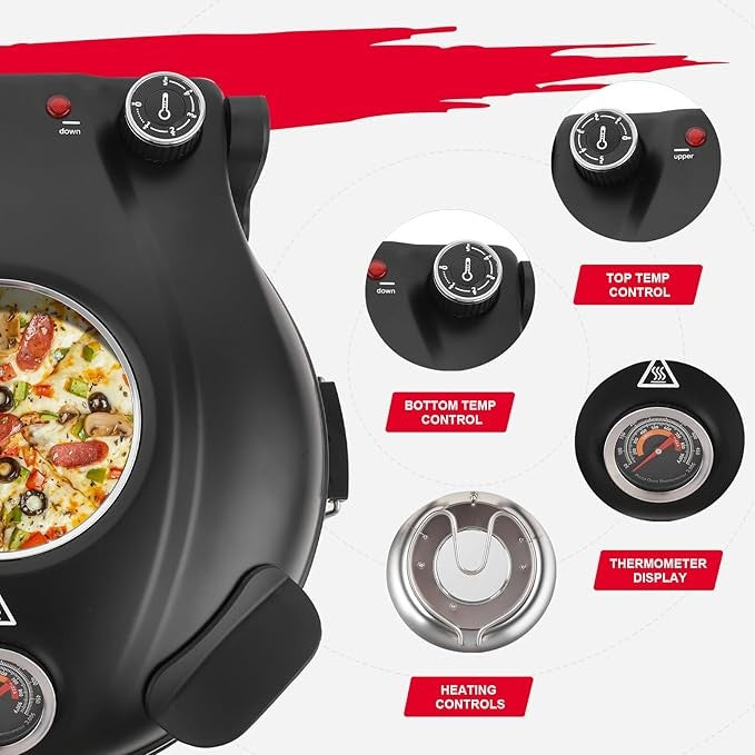 Electric Pizza Oven 31cm Stone 420°C 5 Heat Settings Fast Cook Black