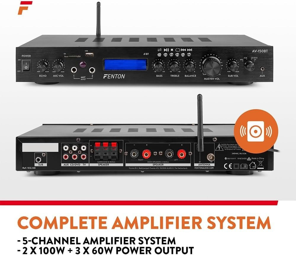 Home Cinema Surround Sound System Bluetooth Amplifier USB AUX Radio Description