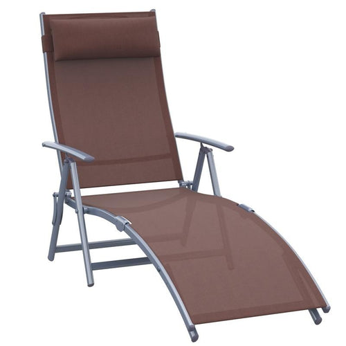 Outdoor Steel Recliner Folding Sun Lounger Chair 7-Position Brown Textilene