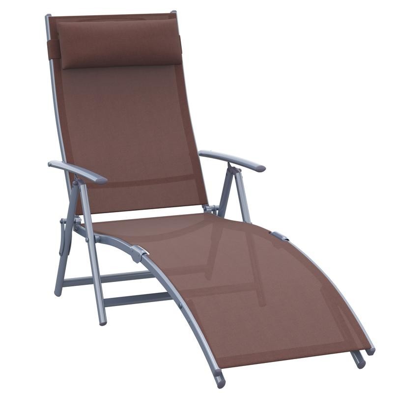 Outdoor Steel Recliner Folding Sun Lounger Chair 7-Position Brown Textilene