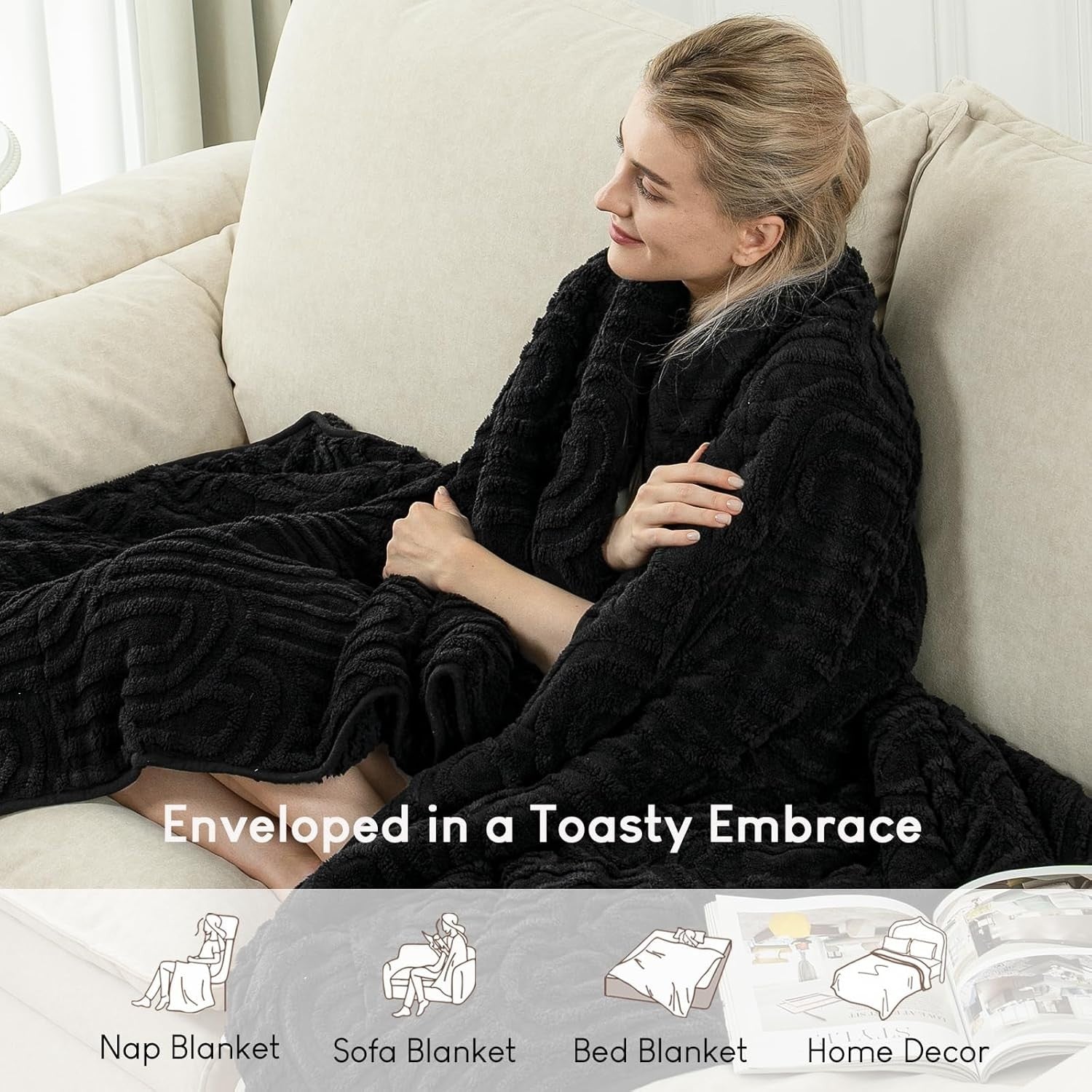 Black Sherpa Weighted Blanket 15lbs Queen 60x80 Cozy Sleep
