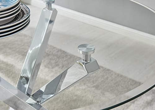 Modern Round Glass Dining Table Chrome Metal Frame 100cm Stylish Design