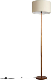 Scandi Wooden Floor Lamp Beige Drum Shade Modern Standing Light