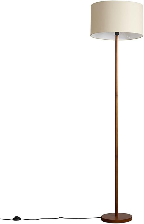 Scandi Wooden Floor Lamp Beige Drum Shade Modern Standing Light