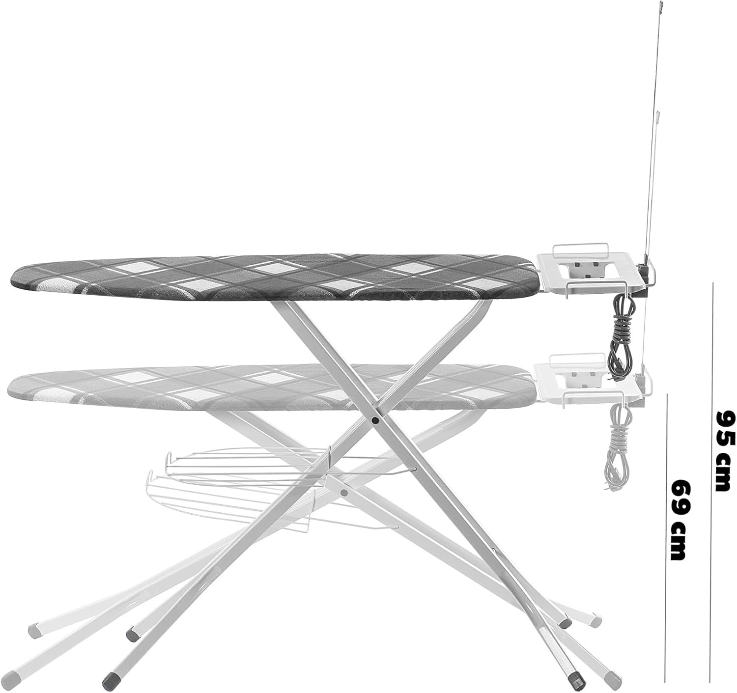 Extra Wide Steam Ironing Board Height Adjustable with Iron Rest Socket