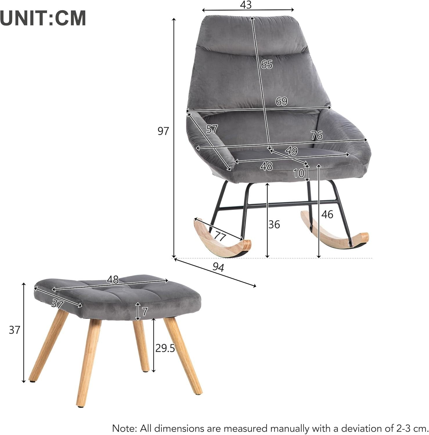 Rocking Chair with Footstool & Neck Pillow, Ergonomic Recliner for Nursery & Liv