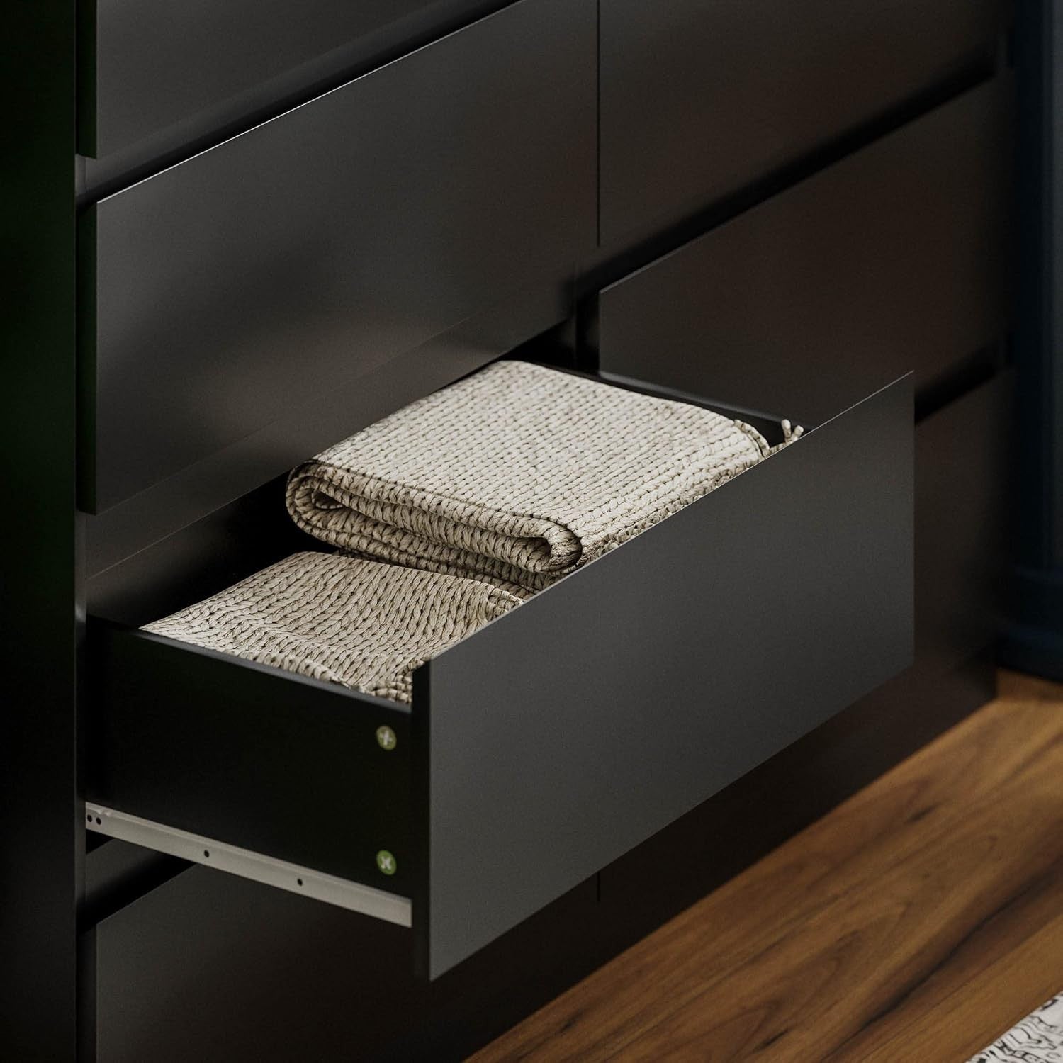 Black 8 Drawer Chest Storage Cabinet Wood Dresser Modern Bedroom Unit