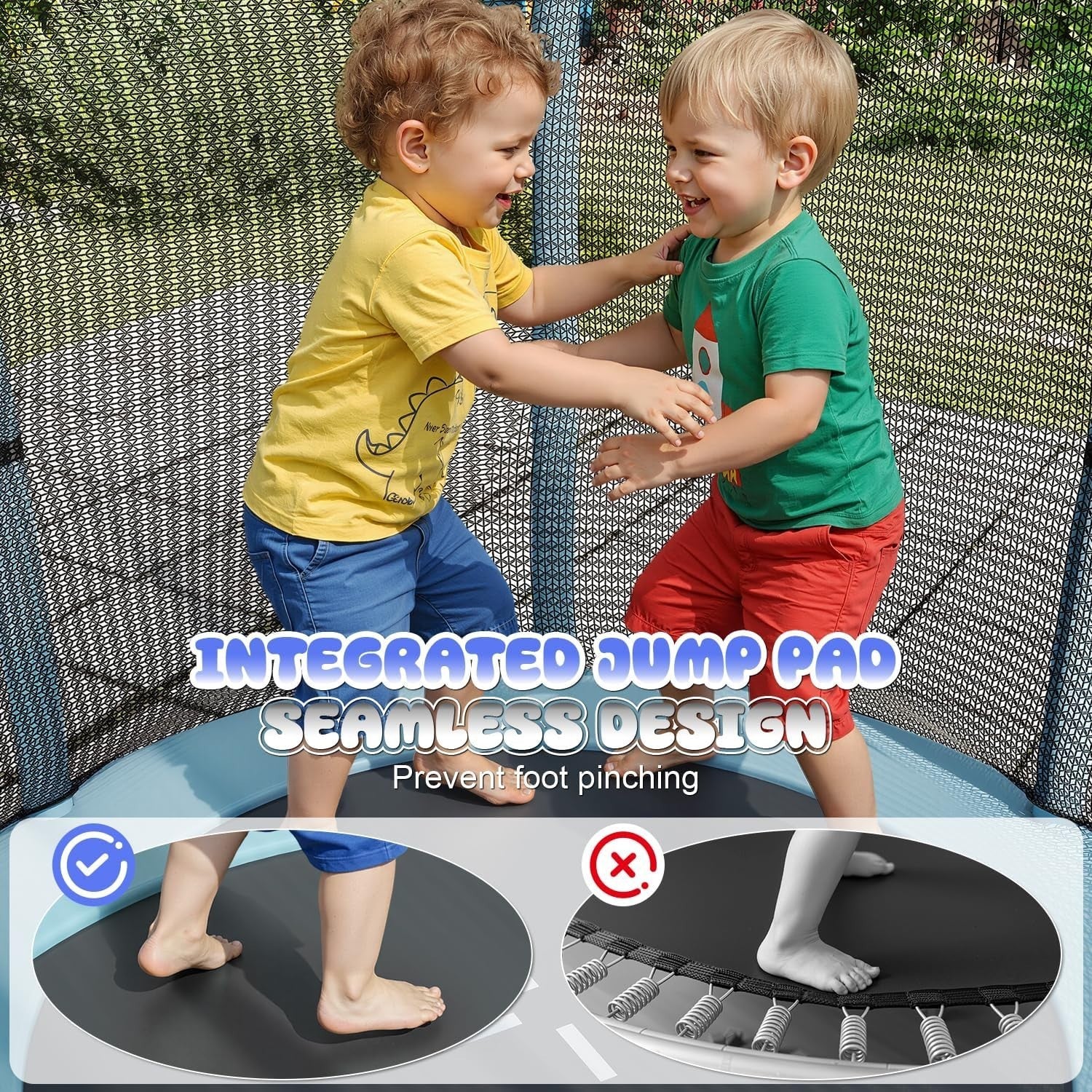 55in Kids Trampoline Enclosed Safe Jump Anti Slip Indoor Outdoor