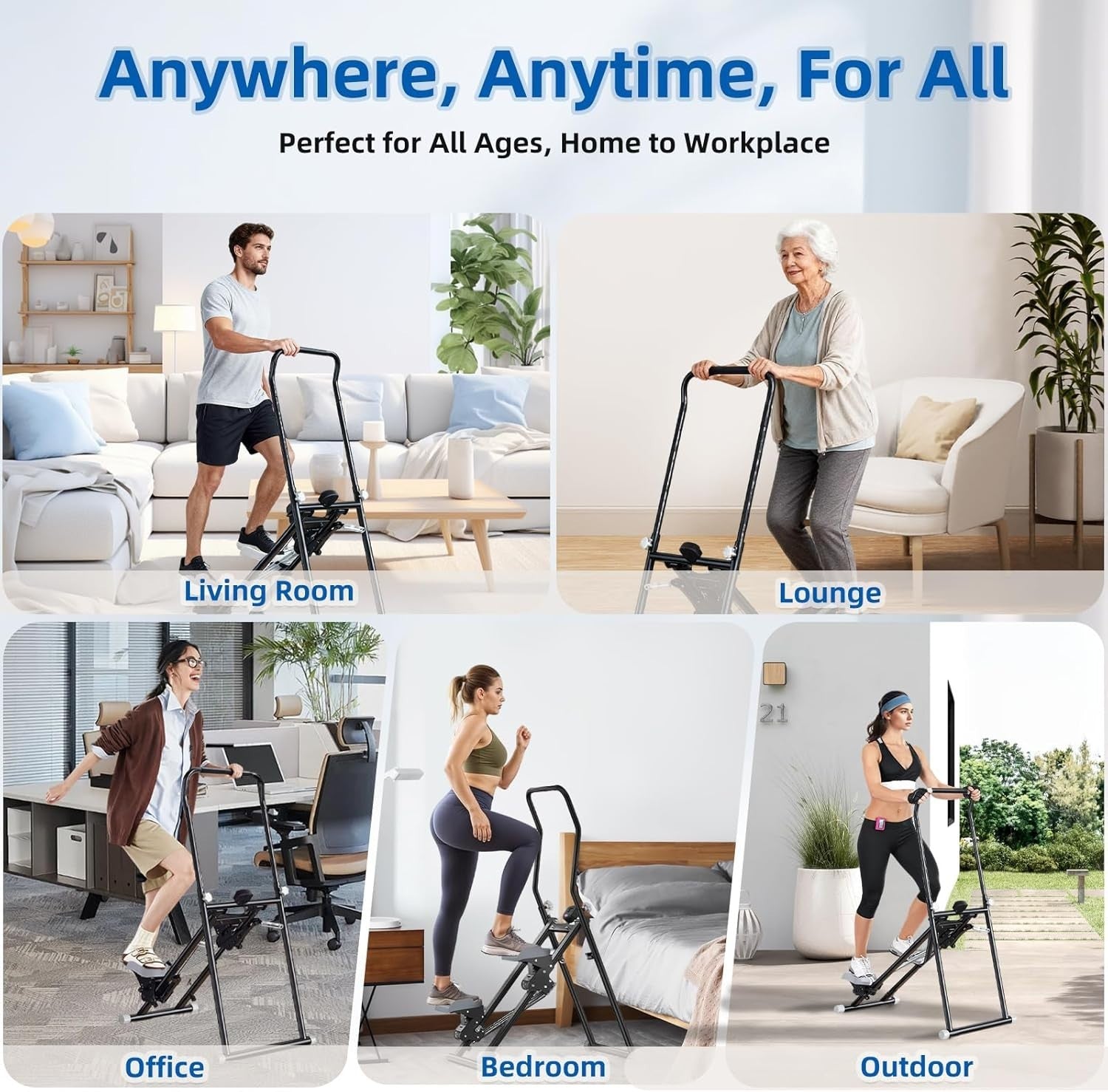 Foldable Stair Climber w/ LCD Monitor, 3-Level Resistance & Adjustable Handlebar