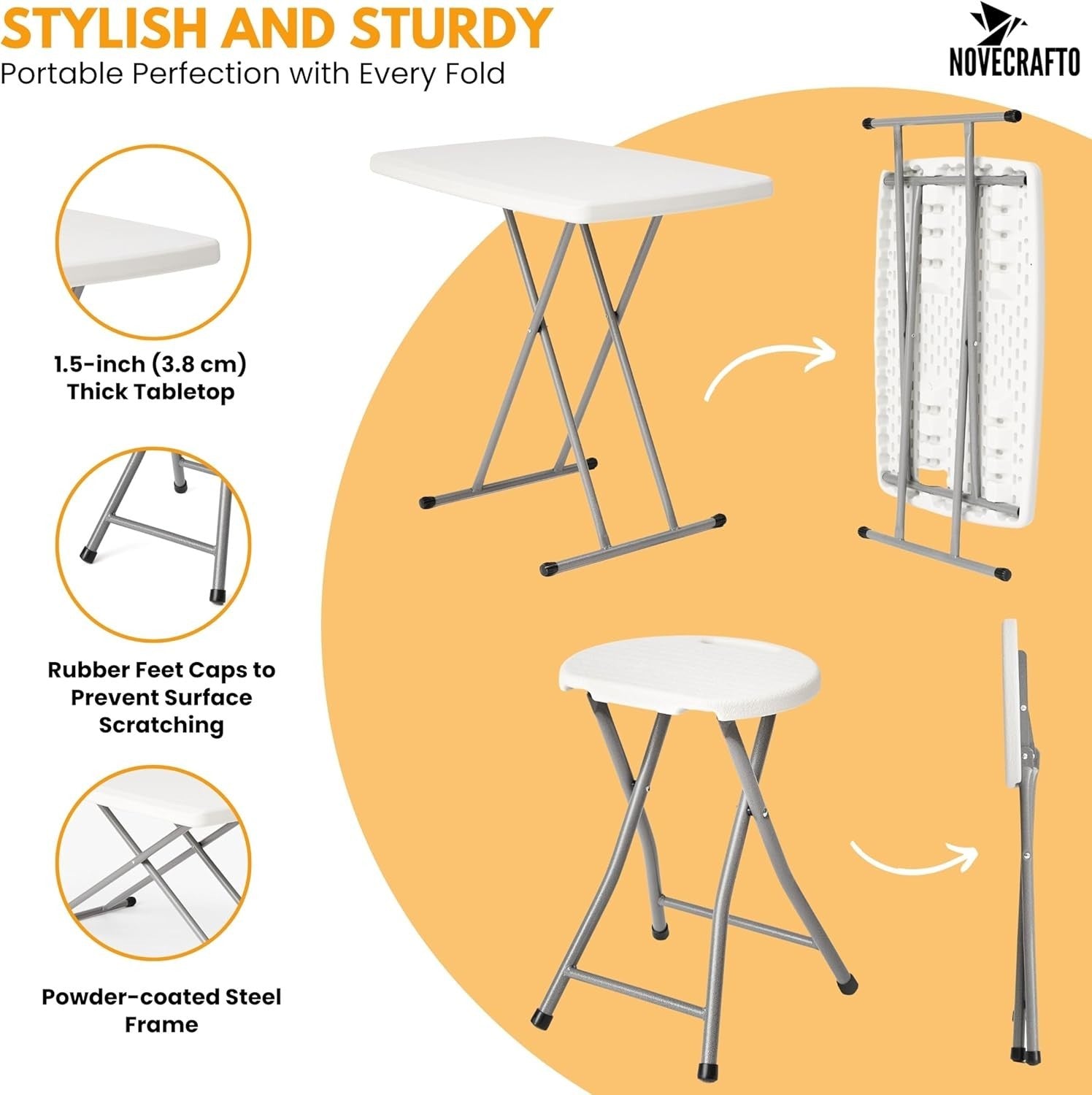 Portable Small Folding Table & Stool Set Lightweight Adjustable Camping